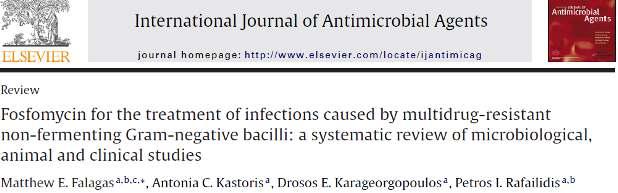 Falagas ME, Int J Antimicrob Agents 2009; 34:111 120. A.baumannii (ÇİD) invitro FOS duyarlılığı %3,5 23 çalışma, 1859 suş ÇİD P. aeruginosa %30.