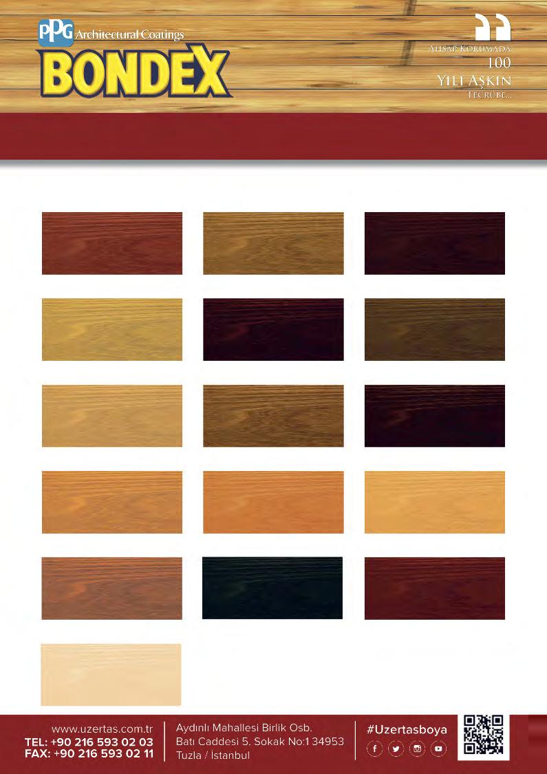 BONDEX MATT Solvent Bazlı Mat Ahşap Koruyucu BONDEX Mat Renkleri: 668 Maun / Red Mahogany 722 Meşe / Oak 731 Fındık / Nut Brown 701 Çıralı Çam / Pitch Pine 725 Palisander / Palisander 733 Ceviz /