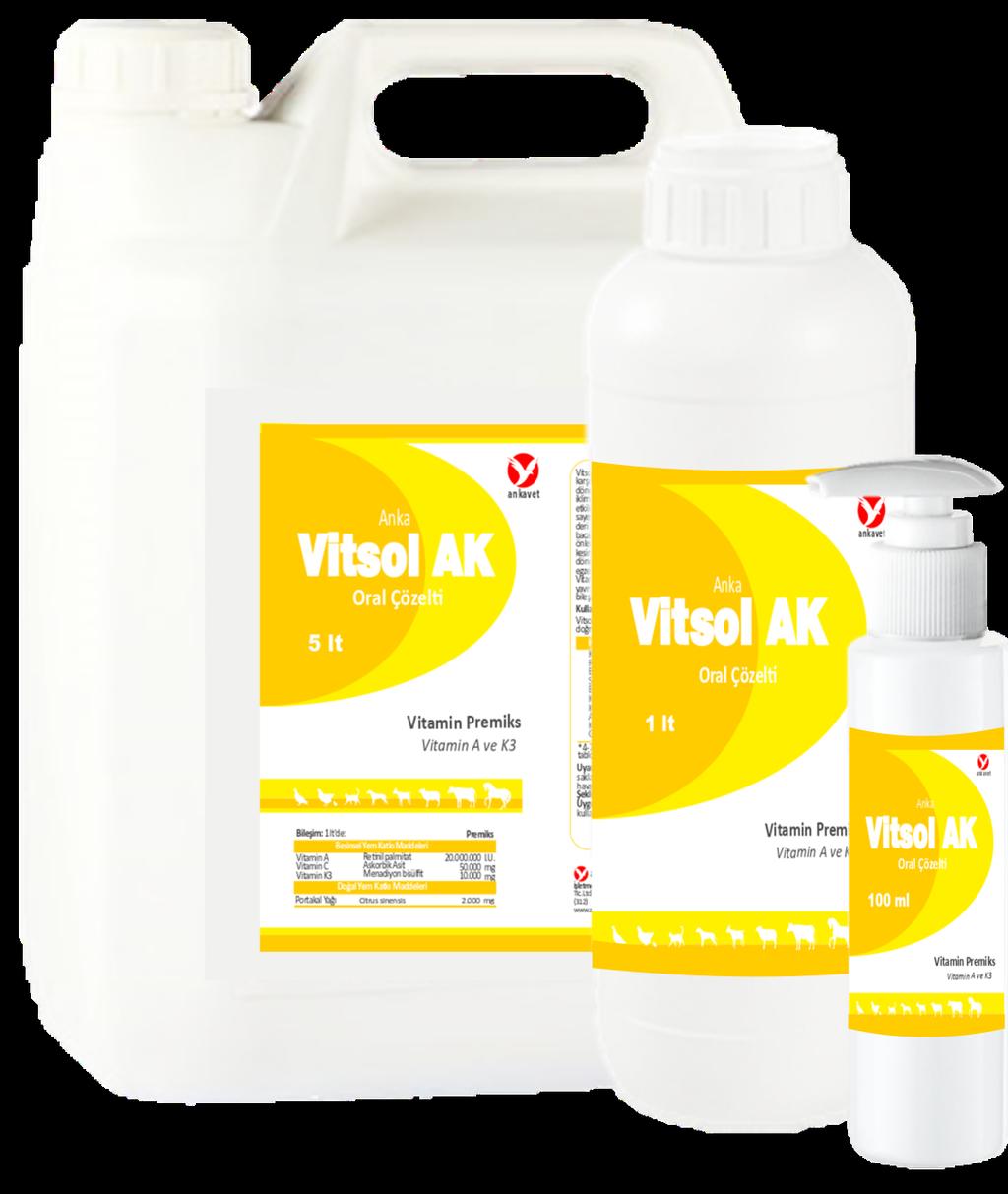 V tsol AK V tam n Prem ks Vitsol AK, bileşimindeki zengin sayesinde Koksidiosisde, bağırsak enfeksiyonlarında, deri al nda, dokularda ve organlarda oluşan kanamaların önlenmesinde yardım eder.