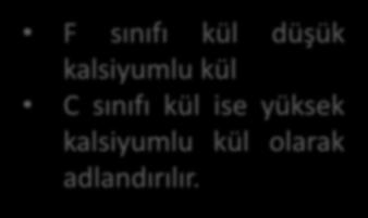 F ve C sınıfı (ASTM C618) Bitümlü kömür F sınıfı kül düşük kalsiyumlu kül C sınıfı kül