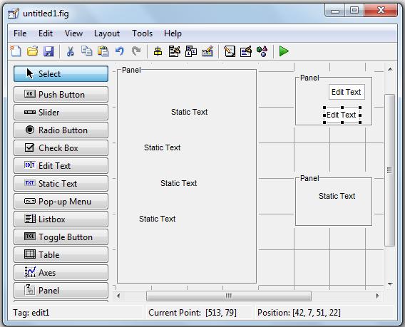 Şekil 5.3 GUI çalışma ortamına bileşen ekleme 5.5 GUI Bileşenlerinin Açıklaması MATLAB GUI de araç kutusu hazırlamak birçok bileşen mevcuttur.