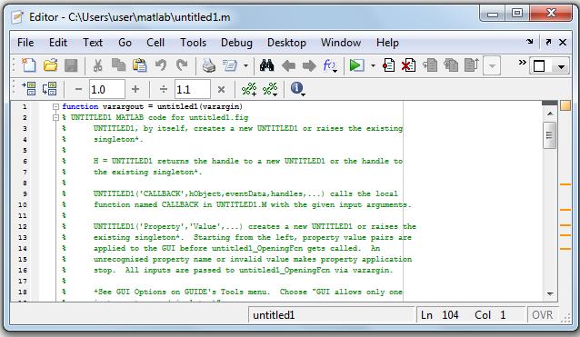 Tasarıma eklenen bileşenlerin işlevine göre.m uzantılı dosyadaki kodlara yeni kod satırları eklenmesi durumuna GUI çalışma ortamının programlanması işlemi denir. Şekil 5.