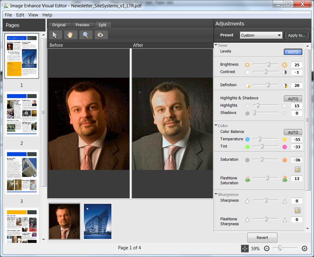 Fiery Image Enhance Visual Editor Fiery IEVE özelliği ile döküman içindeki resimler