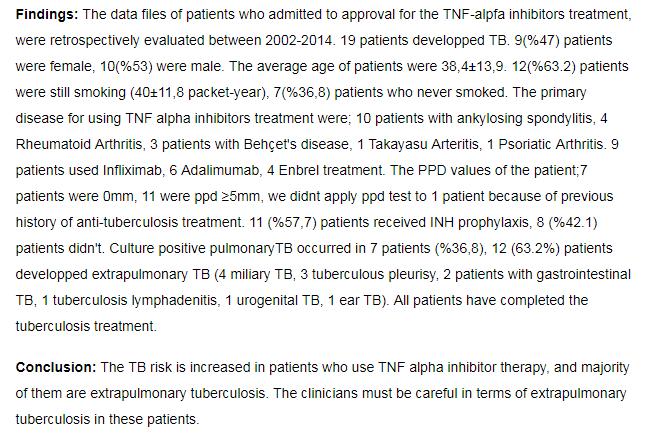 12 yıllık periodda TNF-α inhibitörü kullanan 19 hastada tbc
