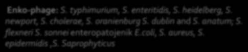 dublin and S. anatum; S. flexneri S. sonnei enteropatojenik E.coli, S. aureus, S. epidermidis,s. Saprophyticus SES bacteriophage : S. aureus, S. epidermidis, S. Saprophyticus, S.