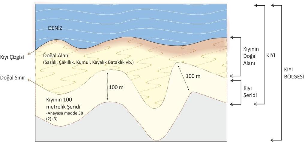 7.1.6.3 Kıyı Şeridi : Kıyı tanımı uyarınca, kıyının doğal alanının ardında bulunan ve bu doğal alanı çevreleyen, kara yönünde 100 metre mesafe içerisindeki alandır.