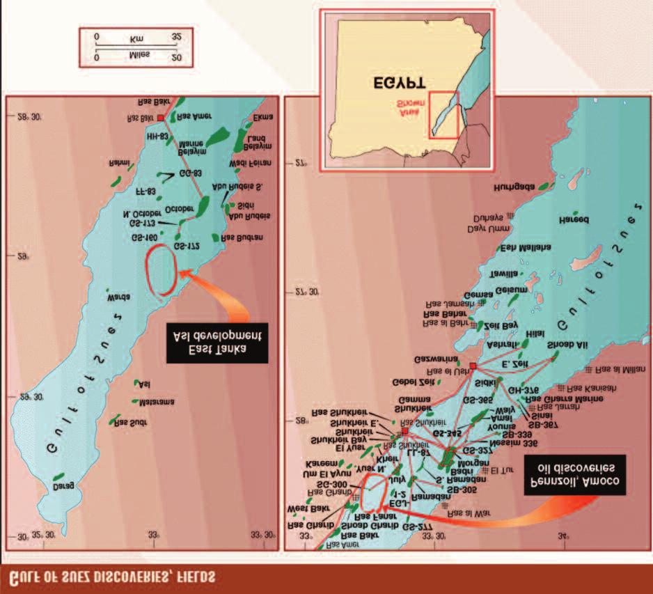 Şenalp Ş ki 26. Süveyş Körfezi içindeki önemli petrol sahaları (Khalil and Meshref, 1988). sayıdaki sahadan gaz üretimi yapılmaktadır.