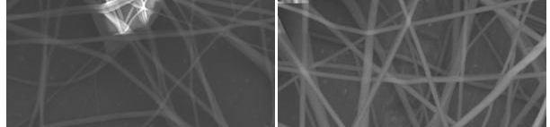 PEI nanoliflerinin konsantrasyona bağlı SEM görüntüleri: v a) %14, b) %16, c) %18, d) %19, e) %20, f) %22.