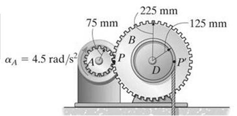 ÖRNEK (devam) Çözüm: 1) A ve B dişlisi birleştikleri noktada aynı hız ve teğetsel ivmeye sahiptir. Buna göre, a t = A r A = B r B (4.5)(75) = B (225) B = 1.