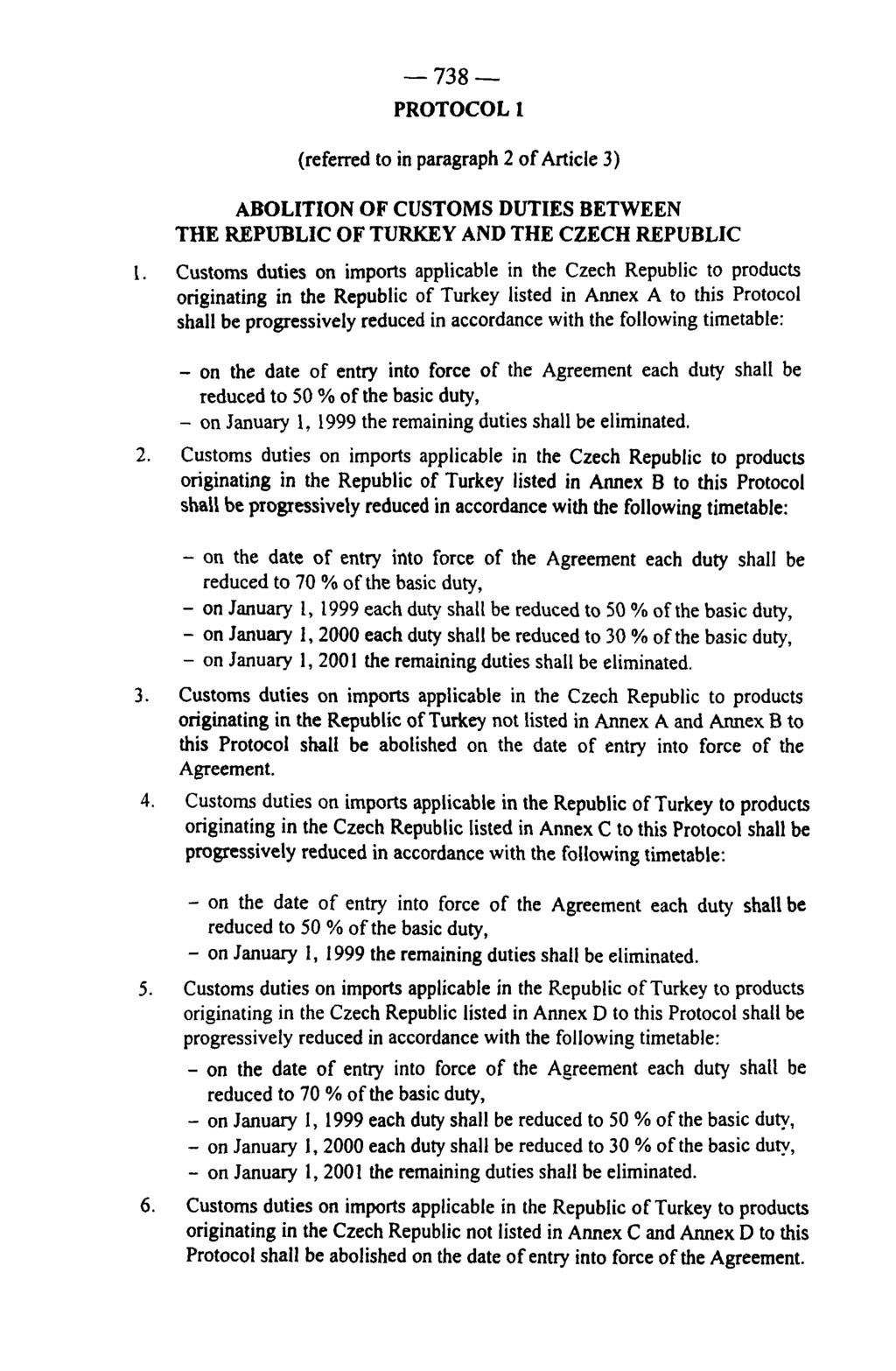 PROTOCOL I (referred to in paragraph 2 of Article 3) ABOLITION OF CUSTOMS DUTIES BETWEEN THE REPUBLIC OF TURKEY AND THE CZECH REPUBLIC Customs duties on imports applicable in the Czech Republic to s
