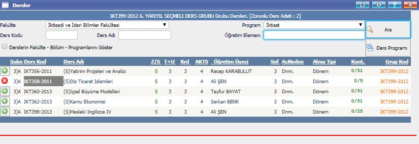 DERS SAYDIRMA İŞLEMİNE ÖRNEK butonuna tıklandığı zaman gelen ekran görüldüğü gibidir.