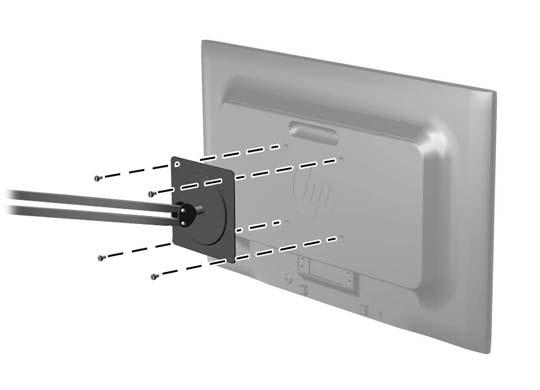 2. Monitörü (ayrıca satılan) hareketli bir kola takmak için, hareketli kol plakasının deliklerinden geçirdiğiniz 10 mm'lik dört adet vidayı monitörün montaj deliklerine yerleştirin.