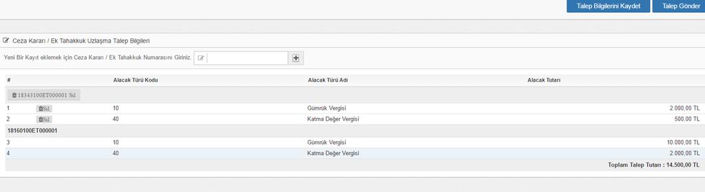 (Bu defa, yükümlü adına Ambarlı Gümrük Müdürlüğünce düzenlenen 18343100ET000001 nolu ek tahakkuk kararı