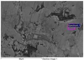 Şekil 5. Kaplanmış numunede EDS analizi alınan nokta Şekil 6.