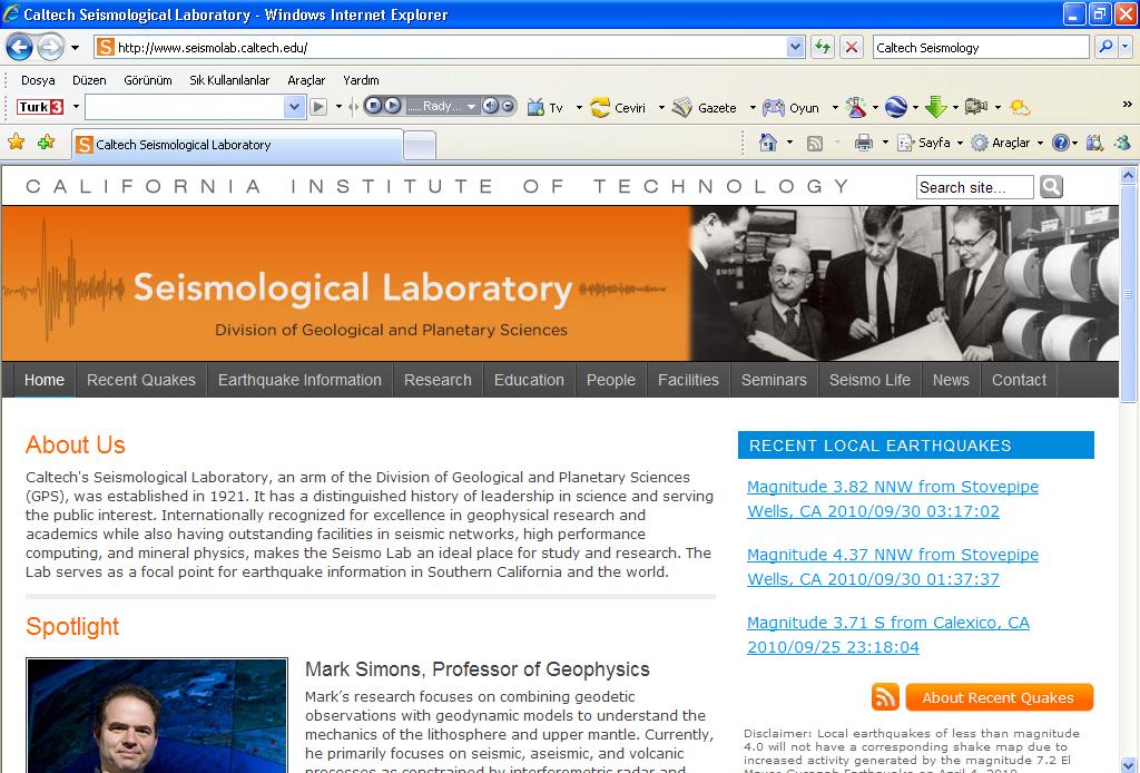 Caltech Sismoloji Lab sismolojinin babalarının çalıştığı bir enstitüdür.