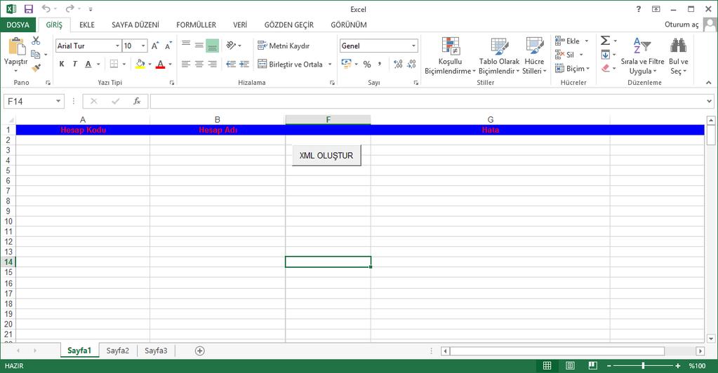 45 Hesap Planı XML Oluşturma Ve