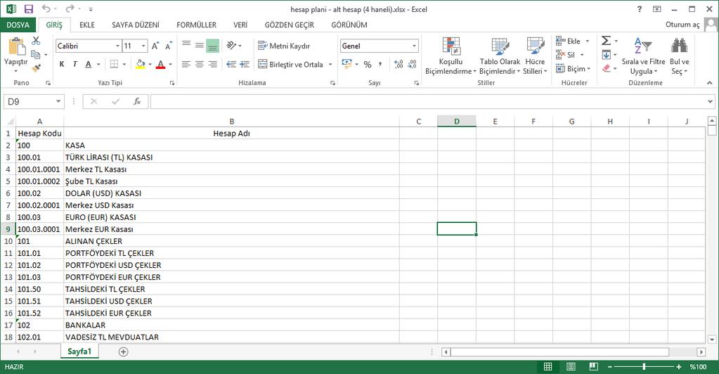 47 Hesap Planı XML Oluşturma Mevcut hâlihazırdaki hesap planımızı açalım.