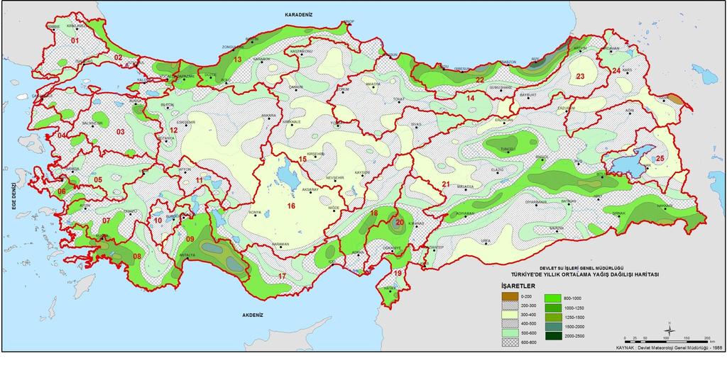 Türkiye nin Yıllık Yağış Dağılımı (Ortalama: 574 mm/m2) Dünyanın yarı-kurak bir bölgesinde