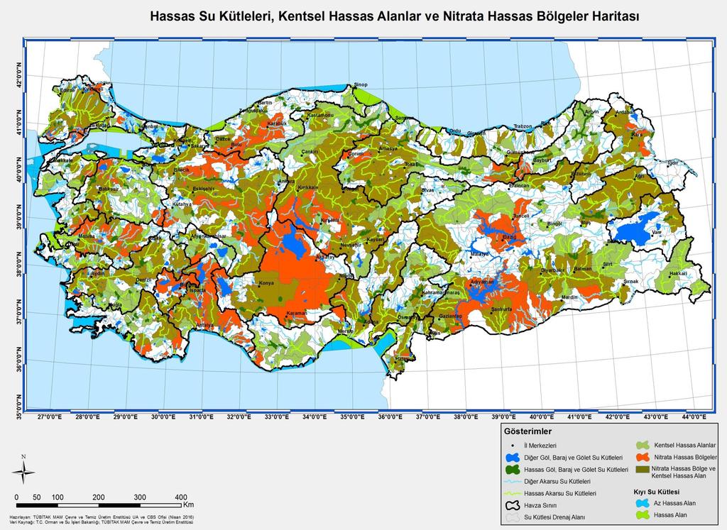 Ötrofikasyona Hassas Su Kütleleri Hem kentsel atıksular hem de nitrat açısından Türkiye nin yaklaşık %50 si hassas alan ilan edildi.