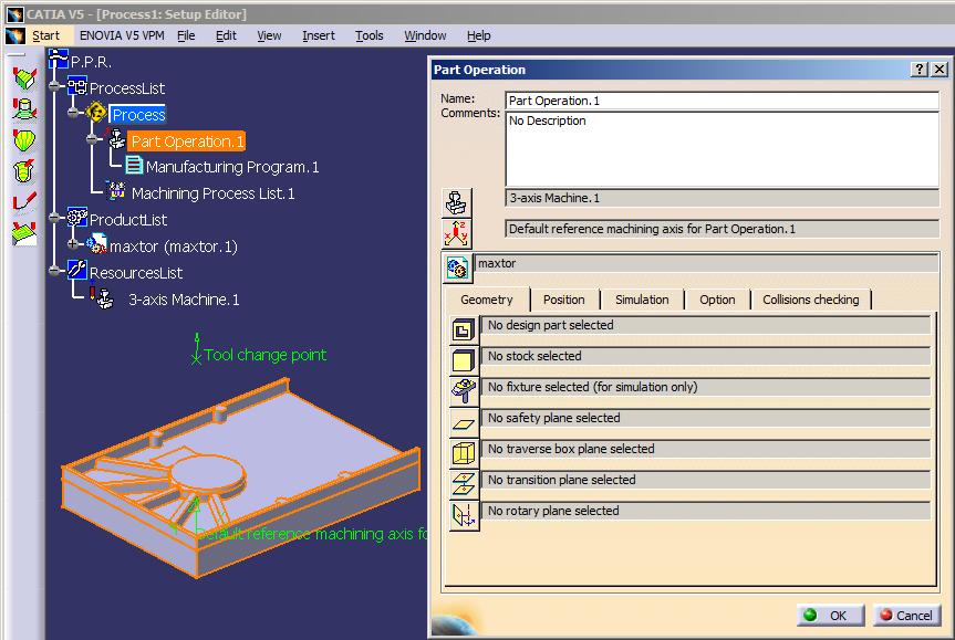 Part Operation.1 e çift tıklayıp Part Operation ekranını açtıktan sonra Machine e tıklayın.