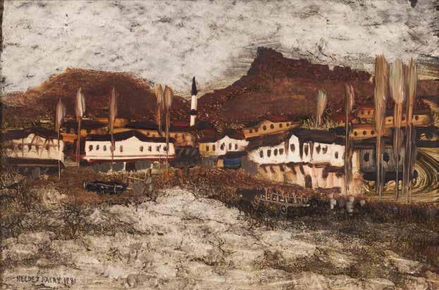 Safranbolu 1981 156 Necdet Kalay (1932-1986) Safranbolu karton üzeri yağlıboya imzalı, 39,8 x 57,7 cm., 1981 oil on cardboard 4.000-5.