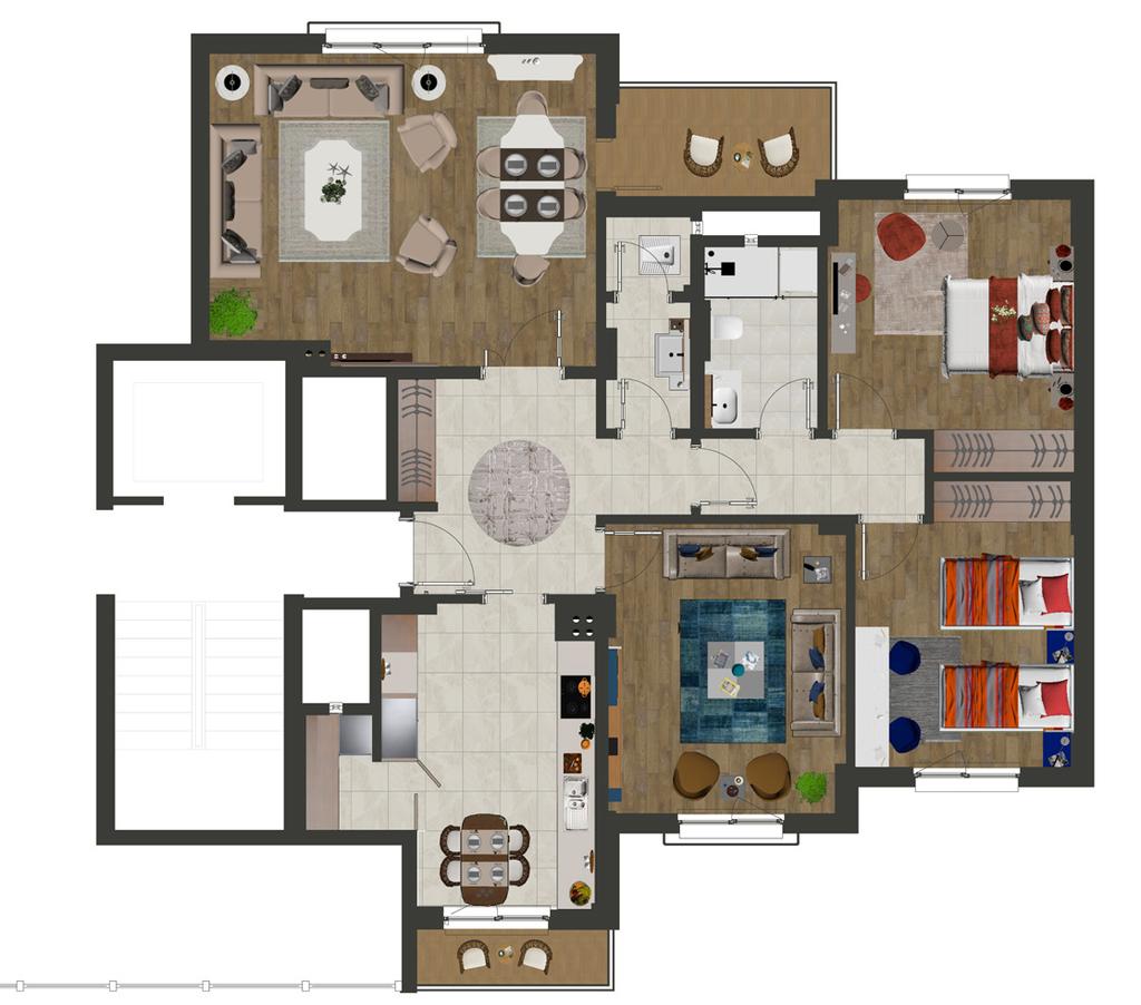 05 m2 Tip Daire Sayısı 2 Adet Bulunduğu Blok D Blok 1 - Salon 2 - Oturma Odası 3 - Mutfak 4 - Kiler 5 - E. Yatak Odası 6 - Yatak Odası 26.74 m2 15.40 m2 13.78 m2 1.87 m2 14.04 m2 13.