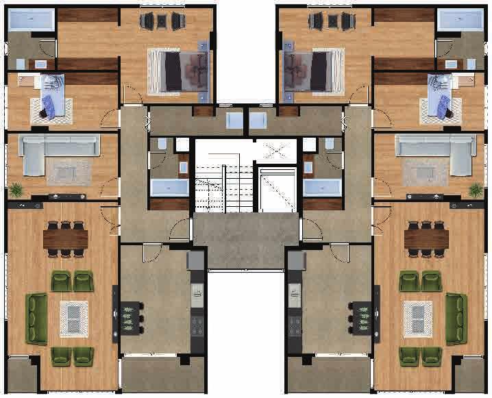 3+1 Daire Planı Brüt: 182,70 m 2 4+1 Daire Planı Brüt: 201,50 m 2 NORMAL KAT PLANI 1 : Salon : 38,65 m 2 2 : Mutfak : 17,45 m 2 3 : EB.