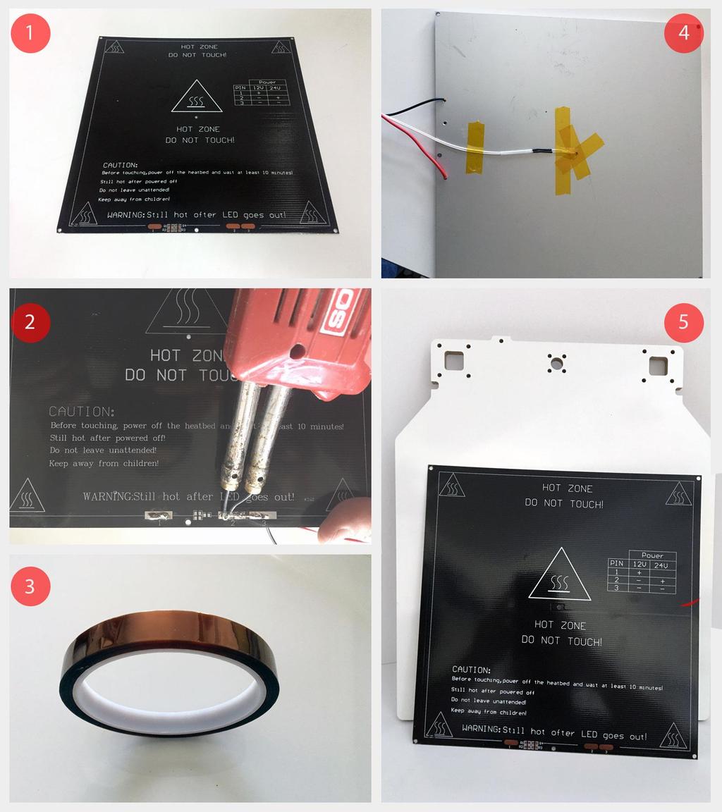 4.5 Hareketli Tabla Montaj Hazırlığı 4.5.1 Isıtıcı Tablo Montajı 4.5.1.1 Lehimleme 4.5.1.2 Termistör Montajı 1-) Isıtıcı Tabla (HeatBed) fotoğrafı.