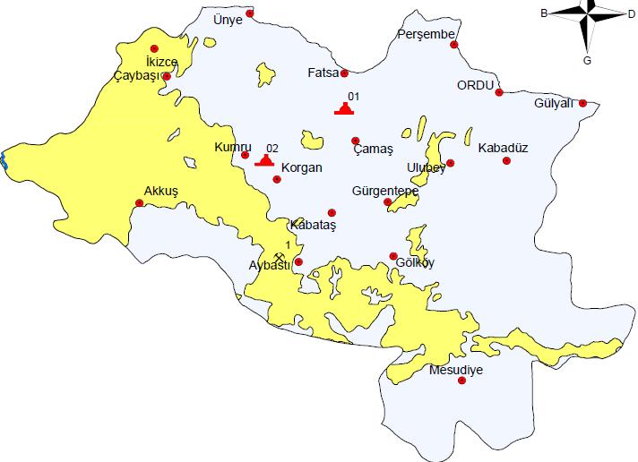 Miyosen-Pliyosen yaşında gölsel kaya birimleri ile kömür sahaları ve sıcak su kaynakları haritası (MTA, 2009).