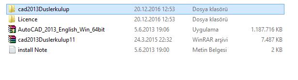 Program klasöründe cad2013duslerkulup klasörüne girip, AutoCAD 2013