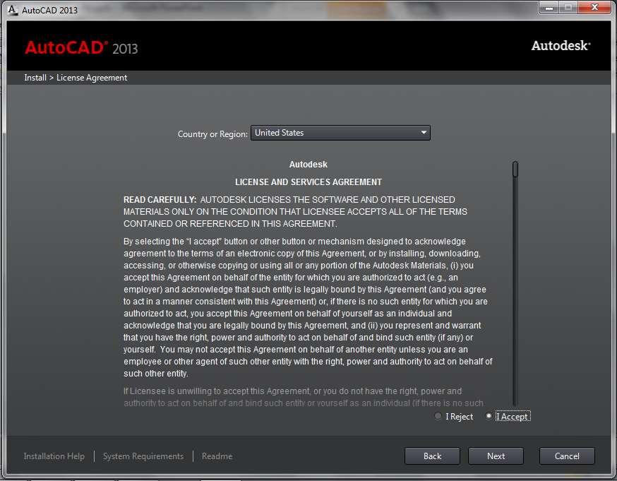 Autocad 2013 sözleşmesini kabul