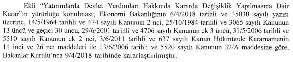 Karar Sayısı : 2018/11651 Recep Tayyip ERDOĞAN CUMHURBAŞKANI Binali YILDIRIM Başbakan B. BOZDAĞ M. ŞİMŞEK F. IŞIK R.