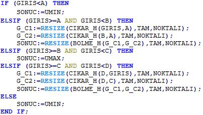 Şekil 8'de Bulanıklaştırma işlemini VHDL kodları verilmiştir.