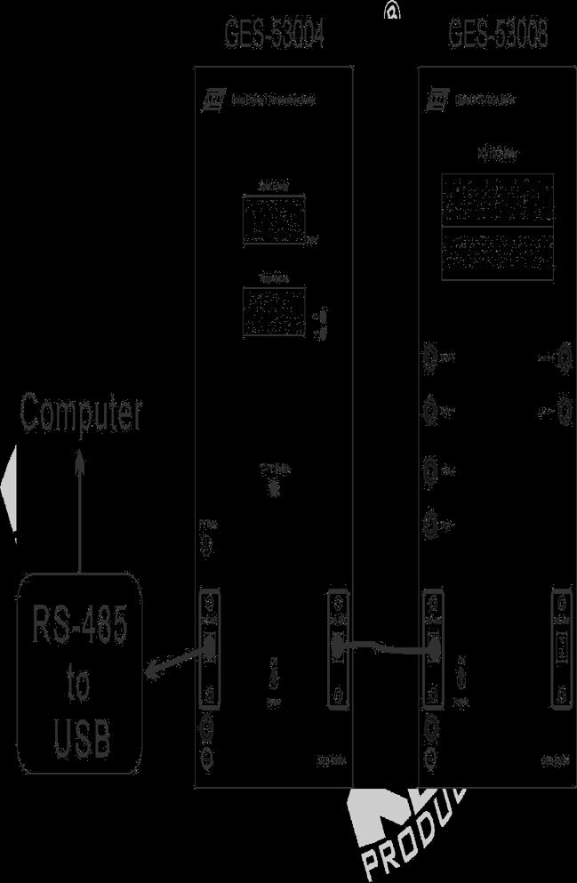 Şekil 4-6 5. GES-53021 USB portunu bilgisayara bağlayınız. 6. Şekil 4-6 da gösterildiği gibi GES-53004 ü ve GES-53008 in RS-485 (iletişim arabirimi) portunu bilgisayara bağlayınız. 7.