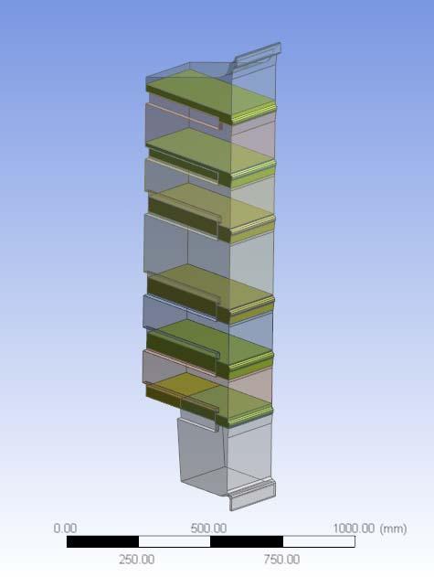 90 Eğer kaldırma, sürtünme kuvvetleri veya basınç düşümü ile ilgileniliyorsa geçiş katmanları kullanılmalıdır. Şekil 5.7 ANSYS Workbench 11 Design Modeler modülünde oluşturulan blok hacimler 5.