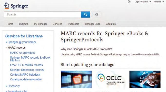 com/marc adresi üzerinden aylık olarak güncellenen Springer MARC kayıtları, kütüphane kataloglarının güncel kalması bakımından gerekli metadatalar için temel bir kaynak sağlarlar.