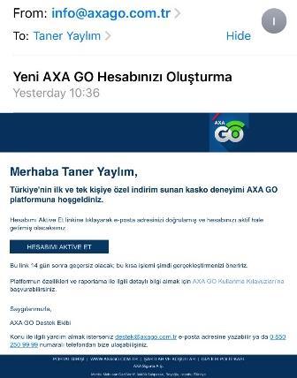 AXA GO hesabınızı oluşturmak için, e-posta adresinize ya da cep