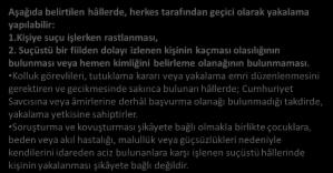 Aşağıda belirtilen hâllerde, herkes tarafından geçici olarak yakalama yapılabilir: 1.Kişiye suçu işlerken rastlanması, 2.