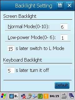 Light Setting uygulaması Newland PT30 Kullanım Kılavuzu Ekran ve tuş takımının arka aydınlatma sürelerinin yapılandırılmasını sağlar. Yukarıdaki ekranda bu bölümün standart değerleri görünmektedir.