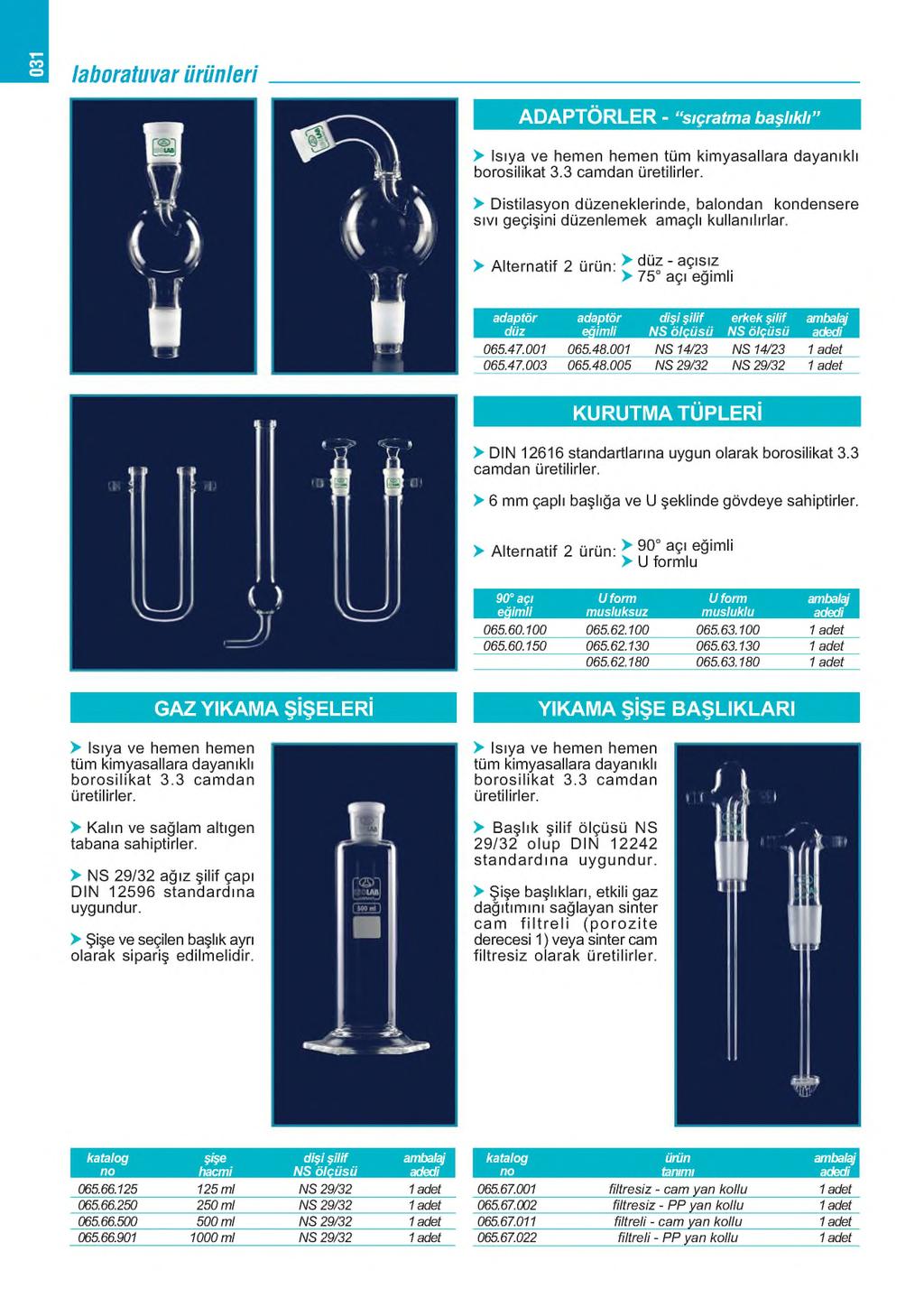 031 laboratuvarürünleri ( > > Alternatif 2 ADAPTÖRLER - s ıç r a tm a b a ş lı k lı tüm kimyasallara dayanıklı borosilikat 3.