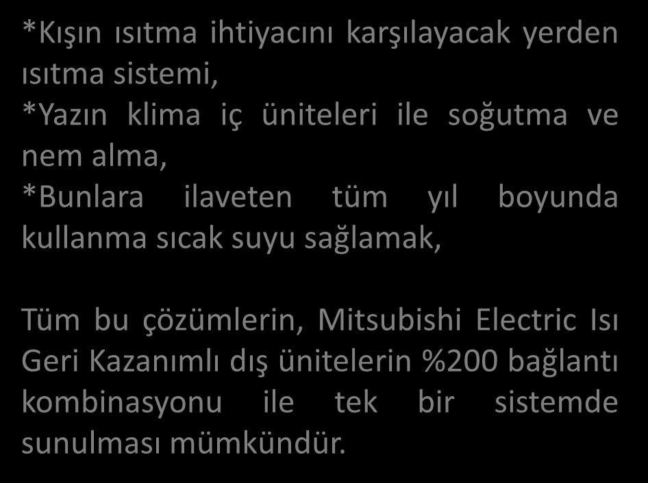 % 200 Kombinasyon *Kışın ısıtma ihtiyacını karşılayacak yerden ısıtma sistemi,