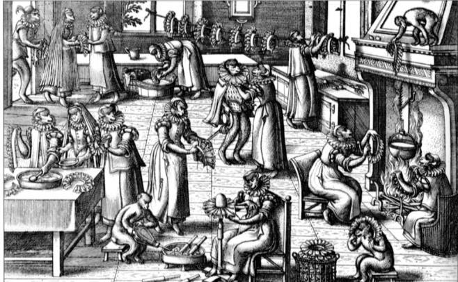 Ok İNÖNÜ ÜNİVERSİTESİ SANAT VE TASARIM DERGİSİ Şekil 1. Laundry, Pieter Van Der Borcht 1562, ruff yakaların temizliği (Arnold at al. 2008). Şekil 2.