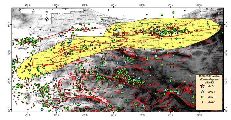 1.1. Marmara Bölgesinin Depremselliği KAFZ nun üç kol halinde uzanması ve önemli fay kayma hızlarına sahip olması Marmara Bölgesi nde gerek aletsel gerekse tarihsel dönemde yüksek bir deprem