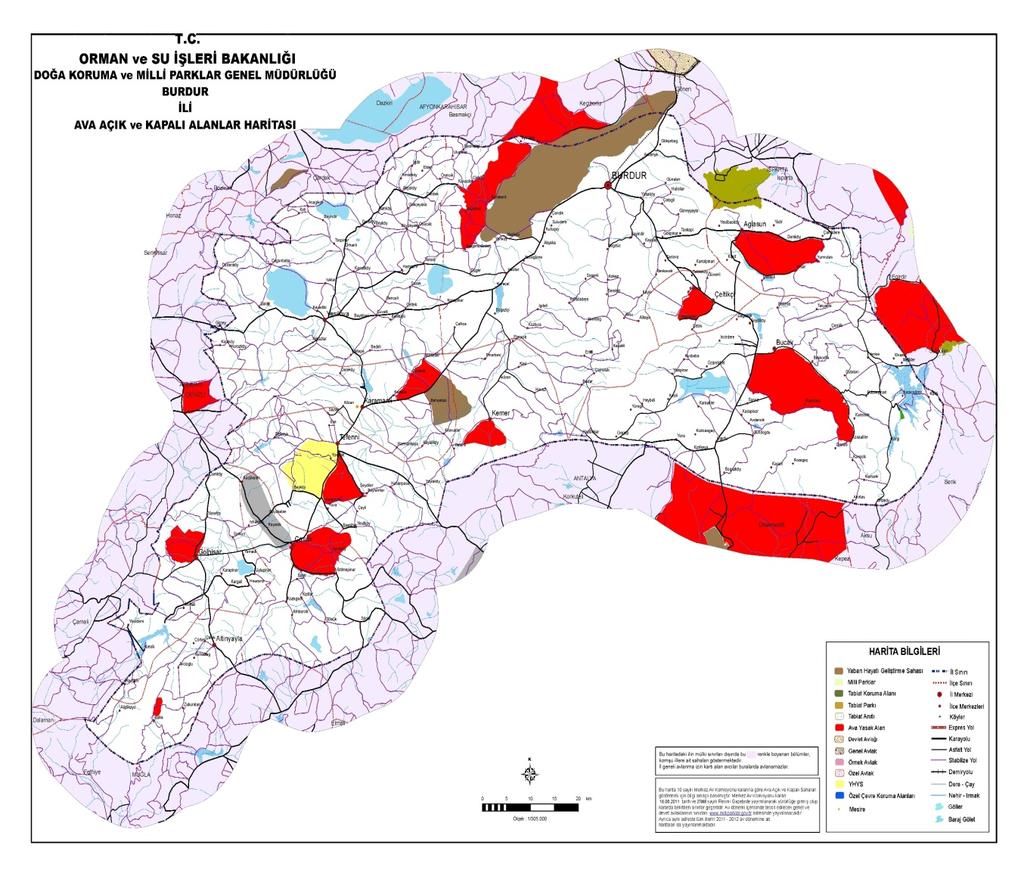 Şekil 2. Burdur İli Ava Açık ve Kapalı Alanlar Haritası Kaynak: T.C. Orman ve Su İşleri Bakanlığı Doğa Koruma ve Milli Parklar Genel Müdürlüğü (http://www.milliparklar.gov.tr/dkmp/haritalar/burdur.