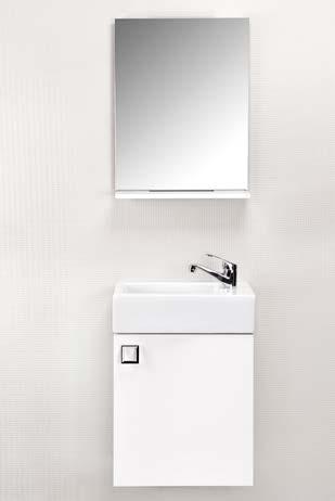 MDF lam; glossy MDF soft close doors 45*55 cm ceramic washbasin. Mirror cabinet.