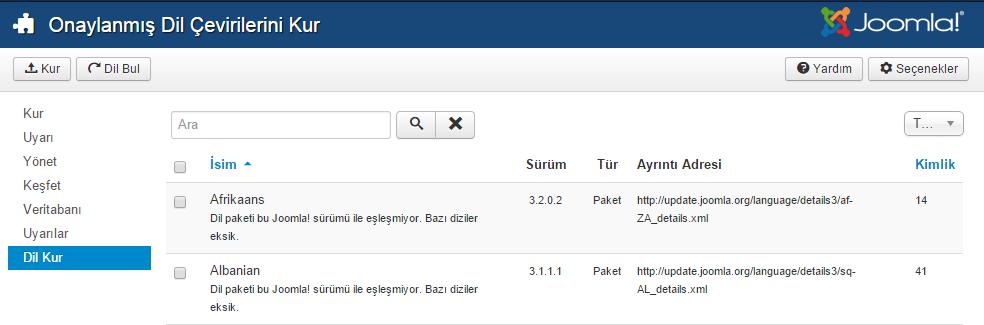 org adresinden) dil dosyası indirmek için Dil Bul butonuna tıklıyoruz. Şekil 5.7.