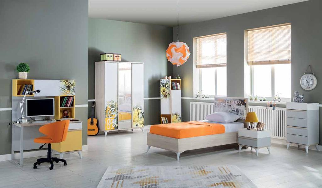 Gardırop Fashion Young Room Set / 3 Door Wardrobe Aksesuar: Ronin Sandalye Halı: Melodi