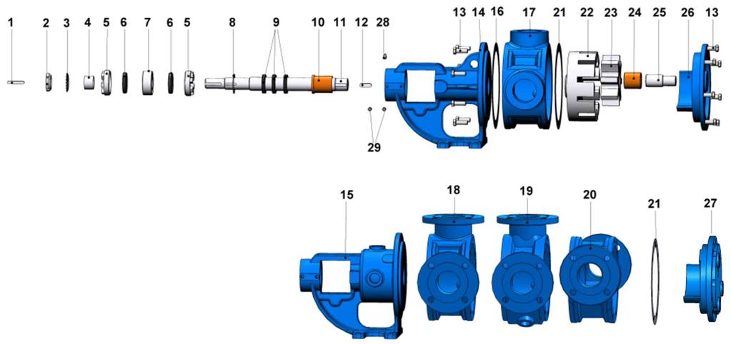 YEDEK PARÇA LİSTESİ / SPARE PARTS LIST KEÇELİ, CEKETLİ VE KÖR KAPAKLI / SEALED WITH LIP SEAL, JACKETED AND WITH BLIND COVER KAMA 8x7x50 AB COULPING KEY 8x7x50 AB 6 KONSOL CONTASI BRACKET GASKET 2