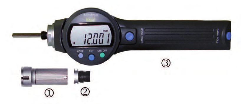 Borematic için ölçüm başlıkları Seri 568 1 : Ölçüm kafası 2 : Adaptör 3 : Borematic gösterge ünitesi No 568-014 Borematic gösterge birimi Ölçüm kafaları No 04AZB136 6-8 04AZB137 8-10 04AZB138 10-12