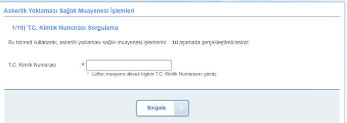 Yükümlü T.C. Kimlik Numarası Sorgulama * İlk aşama olan T.C. Kimlik Numarası Sorgulama ekranı açılır.